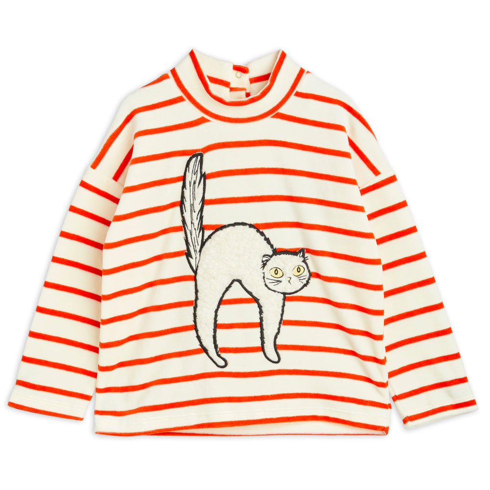 
            
                Load image into Gallery viewer, Angry Cat Stripe Velour Sweatshirt by Mini Rodini
            
        