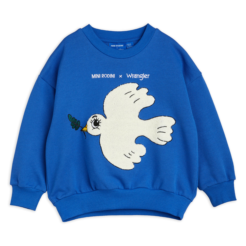 Blue Peace Dove Chenille Sweatshirt by Mini Rodini x Wrangler