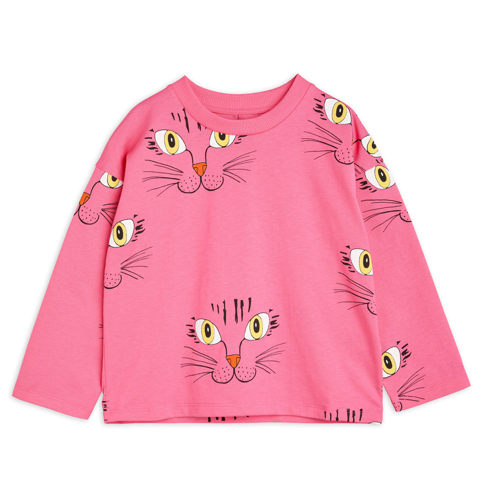 Pink Cat Face Long Sleeve Tee by Mini Rodini
