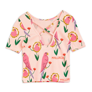 Pink Parrots Ballet Tee by Mini Rodini