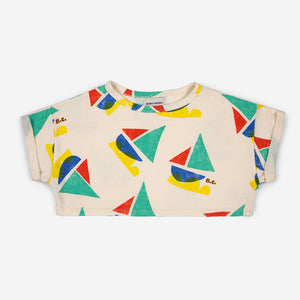 Multicolor Sailboat Cropped Sweatshirt by Bobo Choses